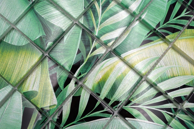 Piastrella in vetro mosaico foresta pluviale verde foglie look MOS88-Pic01