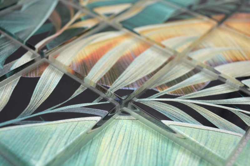 Glasmosaik Mosaikfliese Regenwald Grün Ockergelb Blätter Optik MOS88-Pic07