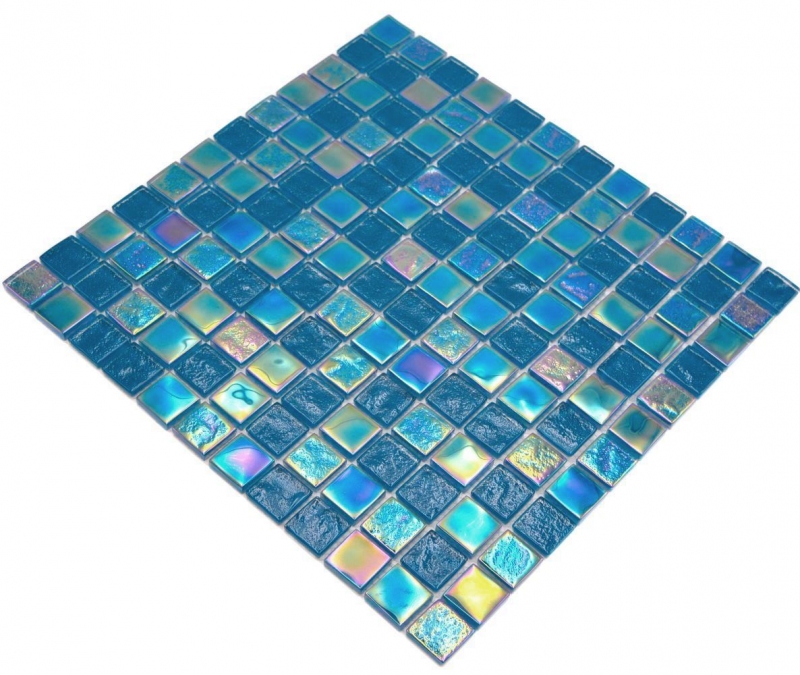 Mosaico di vetro piccolo infradito iridescente blu turchese multicolore MOS65-S63