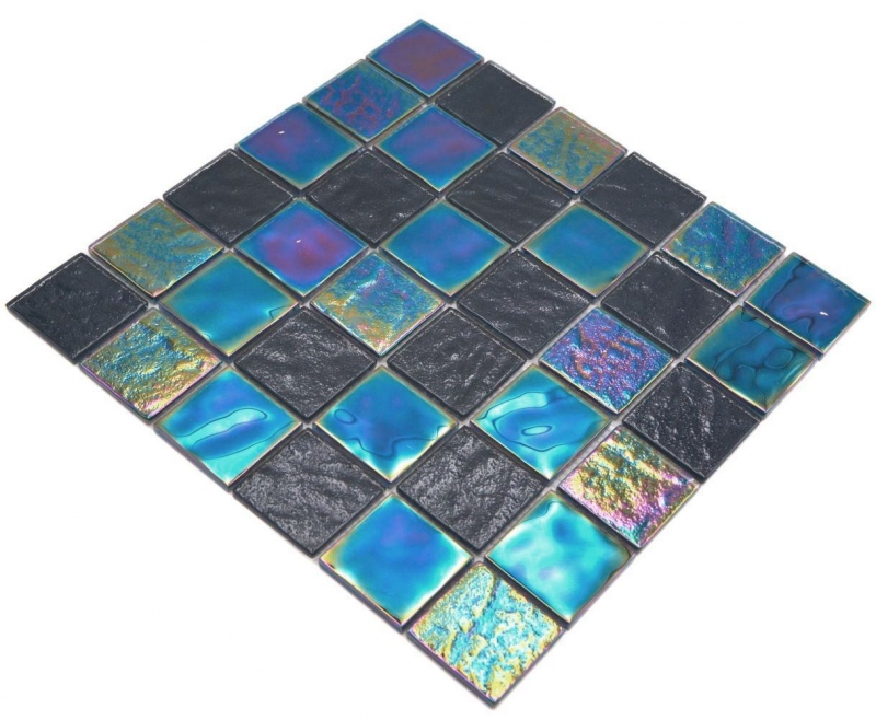 Infradito medio in mosaico di vetro iridescente nero multicolore MOS66-S65-48