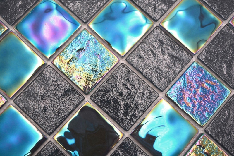 Infradito medio in mosaico di vetro iridescente nero multicolore MOS66-S65-48