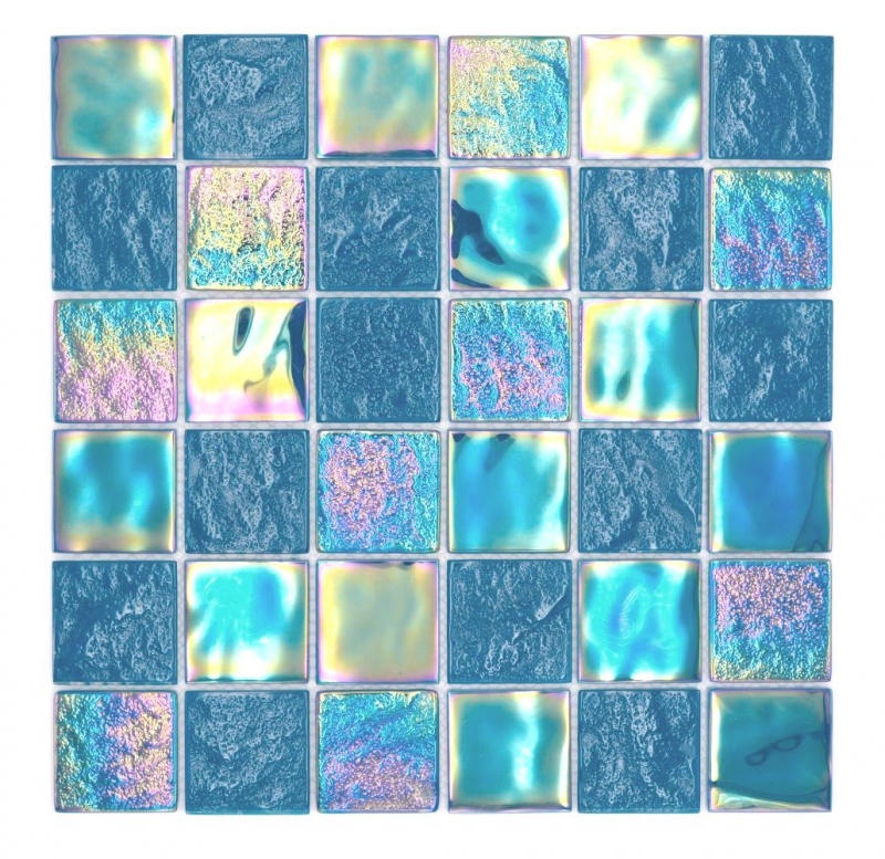 Infradito medio in mosaico di vetro iridescente blu turchese multicolore MOS66-S63-48