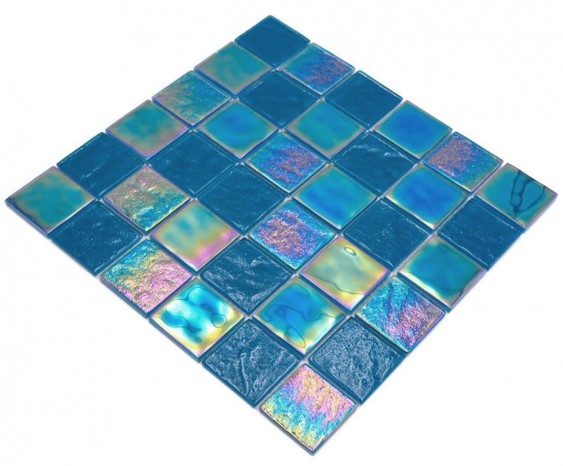 Infradito medio in mosaico di vetro iridescente blu turchese multicolore MOS66-S63-48