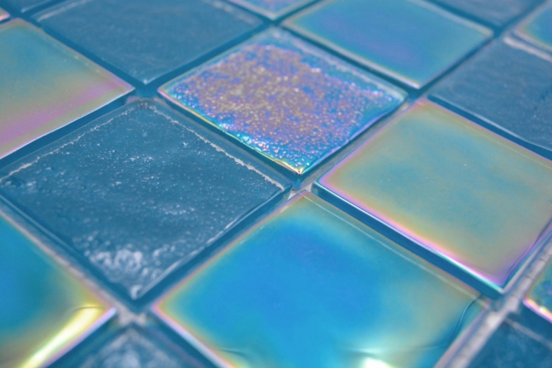 Mosaïque de verre carreau de mosaïque medio flip flop irisé bleu turquoise multicolore MOS66-S63-48