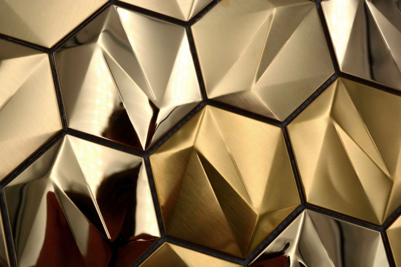 Stainless steel hexagon mosaic tiles 3D steel gold glossy/matt MOS128-GO