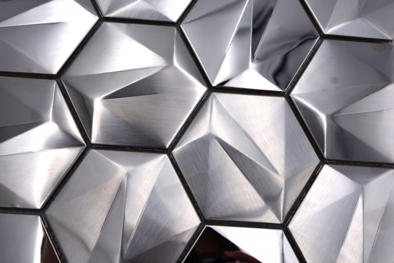 Edelstahl Hexagon Mosaikfliesen Hexagon 3D Stahl Titanium glänzend/matt MOS128-SB