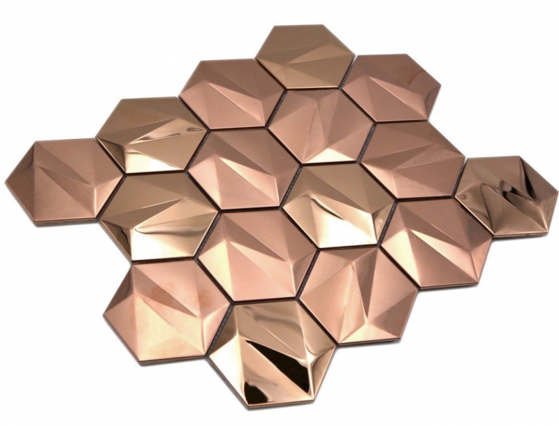 Stainless steel hexagon mosaic tiles 3D steel rose gold glossy/matt MOS128-BR