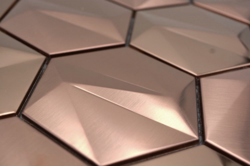 Stainless steel hexagon mosaic tiles 3D steel rose gold glossy/matt MOS128-BR