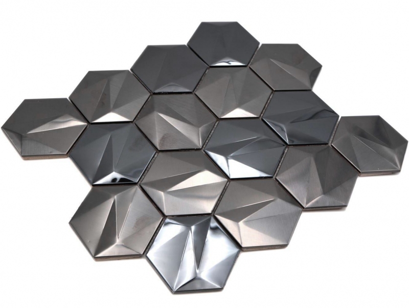 Acier inoxydable Hexagon Mosaic Carreaux 3D Acier Tungstène brillant/mat MOS128-PL