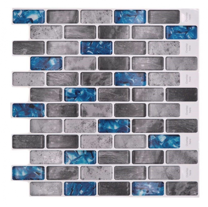 Self-adhesive mosaic film vinyl rectangle composite gray blue iridescent MOS200-MS8