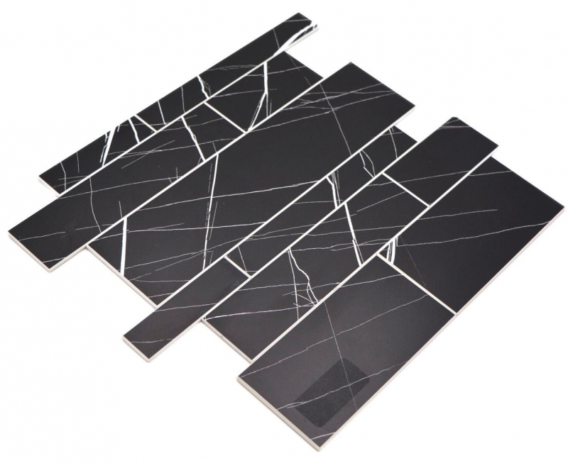 Selbstklebende Mosaikmatte Vinyl Steinoptik schwarz weiss Carrara Optik Rechteckig MOS200-SP04