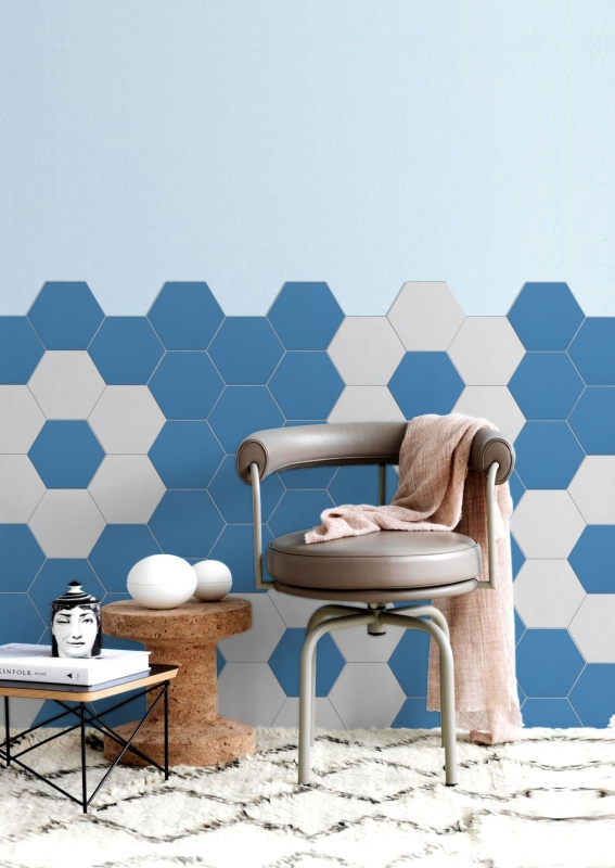 Carreau de mosaïque hexagonal autocollant en vinyle bleu MOS200-S04