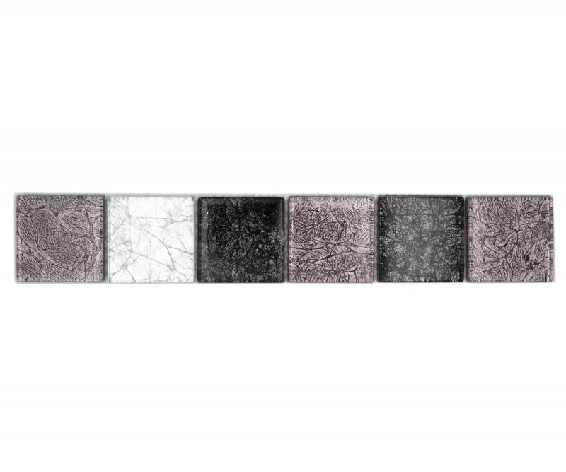 Bordo a mosaico Mosaico di vetro Piastrella di mosaico Argento Struttura nera MOS126BOR-1784