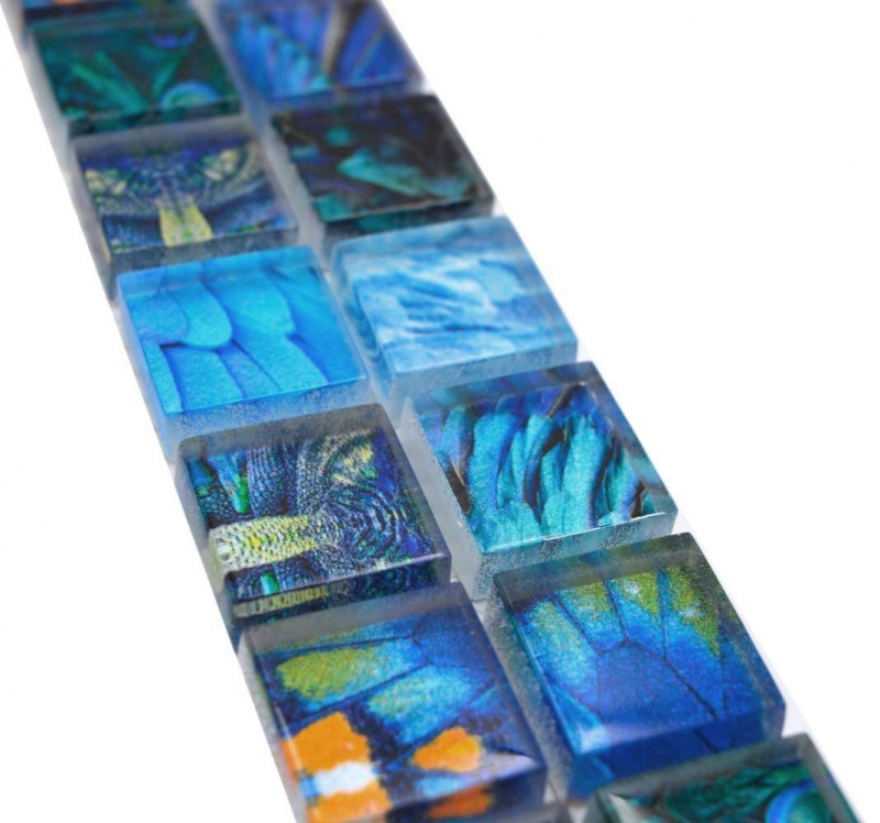 Mosaik Borde Bordüre Glasmosaik Tierwelt BIRD Hellblau Dunkelblau MOS68BOR-WL74
