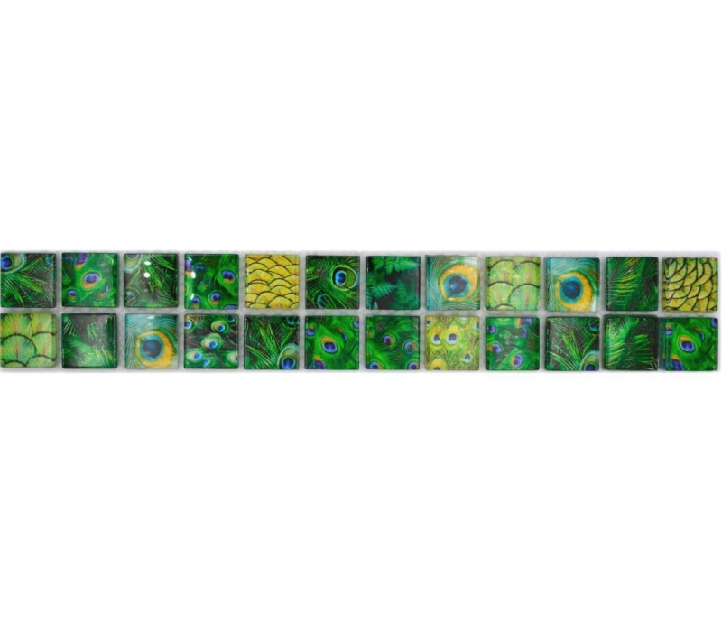 Mosaïque Borde bordures Mosaïque de verre monde animal paon vert foncé vert clair jaune MOS68BOR-WL84