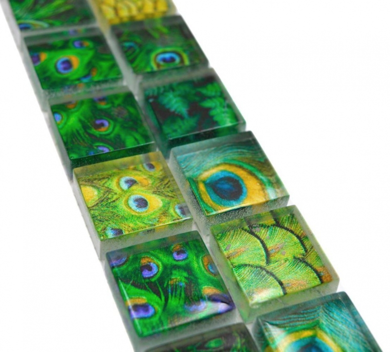 Bordo a mosaico Bordo in vetro a mosaico animale mondo pavone verde scuro verde chiaro giallo MOS68BOR-WL84