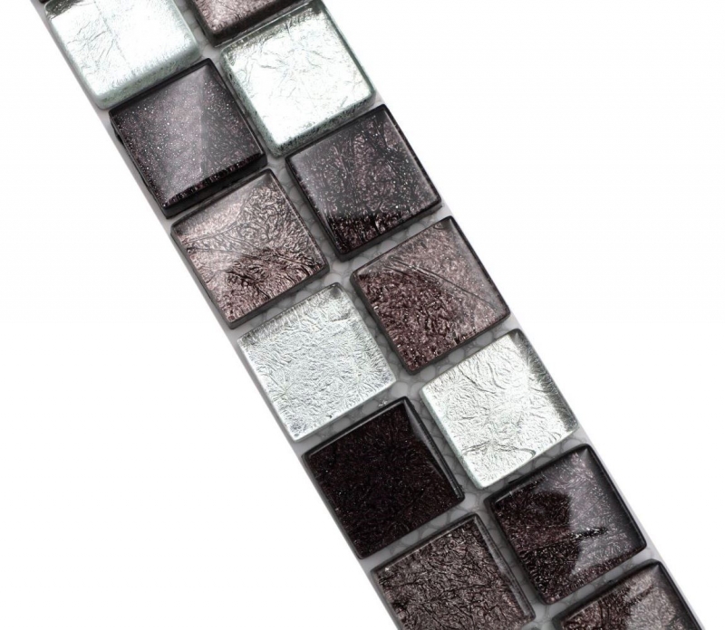 Mosaik Borde Bordüre Glasmosaik Mosaikfliese silber schwarz Struktur MOS126BOR-1783