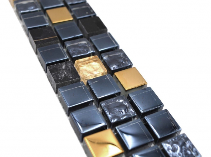 Mosaik Borde Bordüre Glasmosaik Naturstein schwarz gold beschichtet MOS92BOR-650