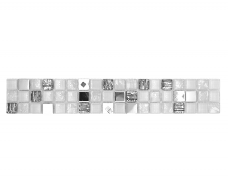 Bordo a mosaico Bordo a mosaico in vetro acciaio mix bianco e intarsio metallico MOS92BOR-0107