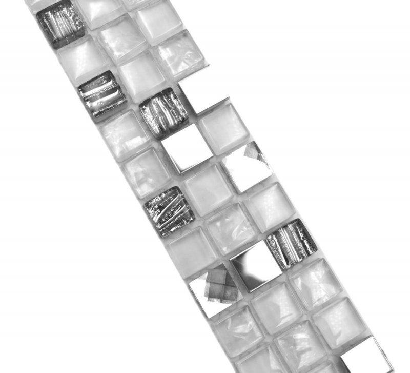 Mosaïque Bordures Mosaïque de verre Acier mix blanc et insert métallique MOS92BOR-0107