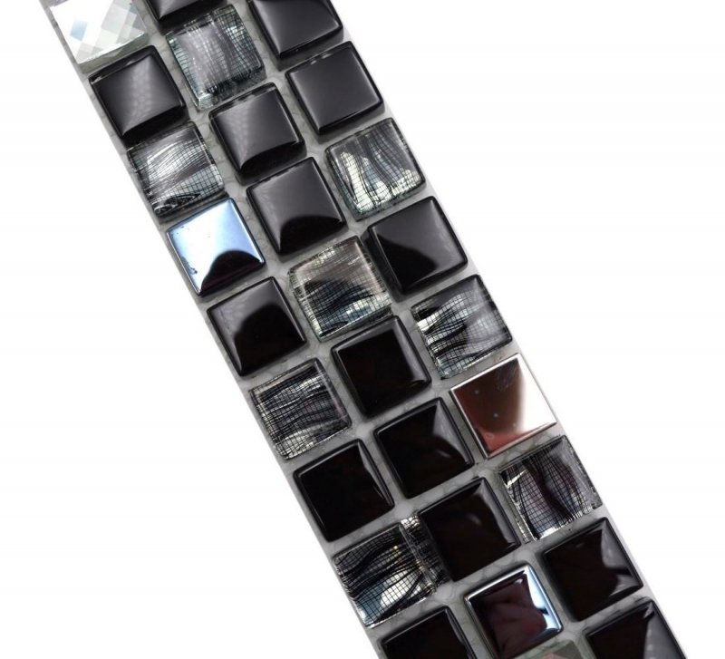 Mosaik Borde Bordüre Glasmosaik Stahl mix schwarz und Metalleinlage MOS92BOR-0304