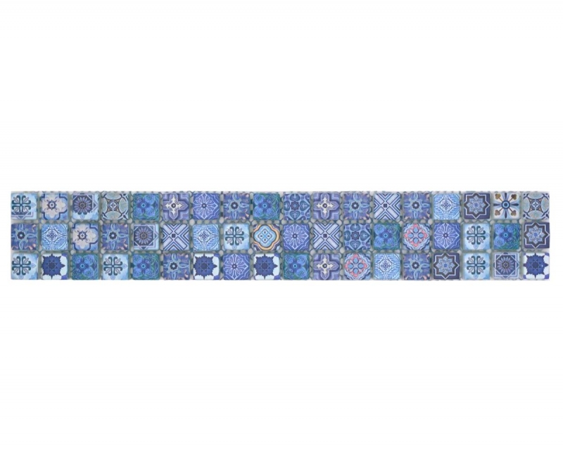 Mosaico Border Mosaico in vetro con rivestimento Retro Biscuit blu MOS78BOR-RB33