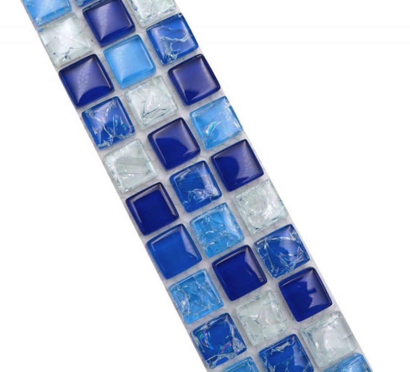 Mosaik Borde Bordüre Glasmosaik bebrochen mix weiss blau MOS92BOR-0104