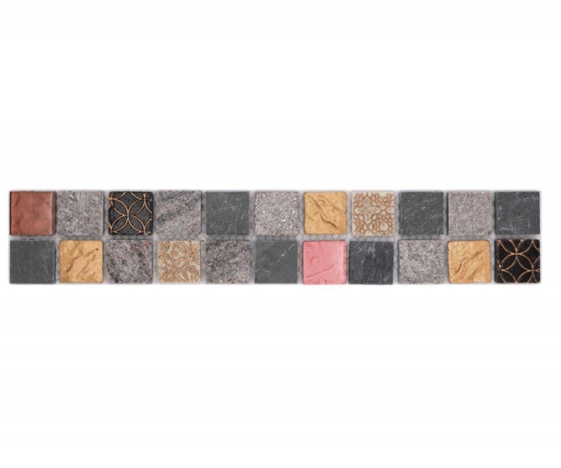Mosaic border border glass mosaic stone mix gray-black-gold MOS83BOR-0207