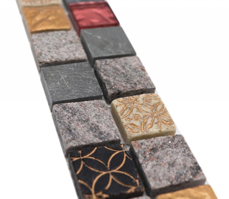 Bordo a mosaico in vetro misto pietra grigio-nero-oro MOS83BOR-0207