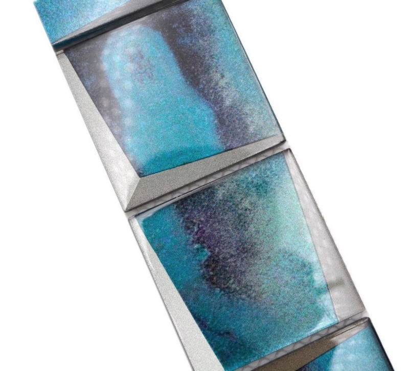 Bordo a mosaico Mosaico di vetro aspetto 3D blu MOS88BOR-XB10