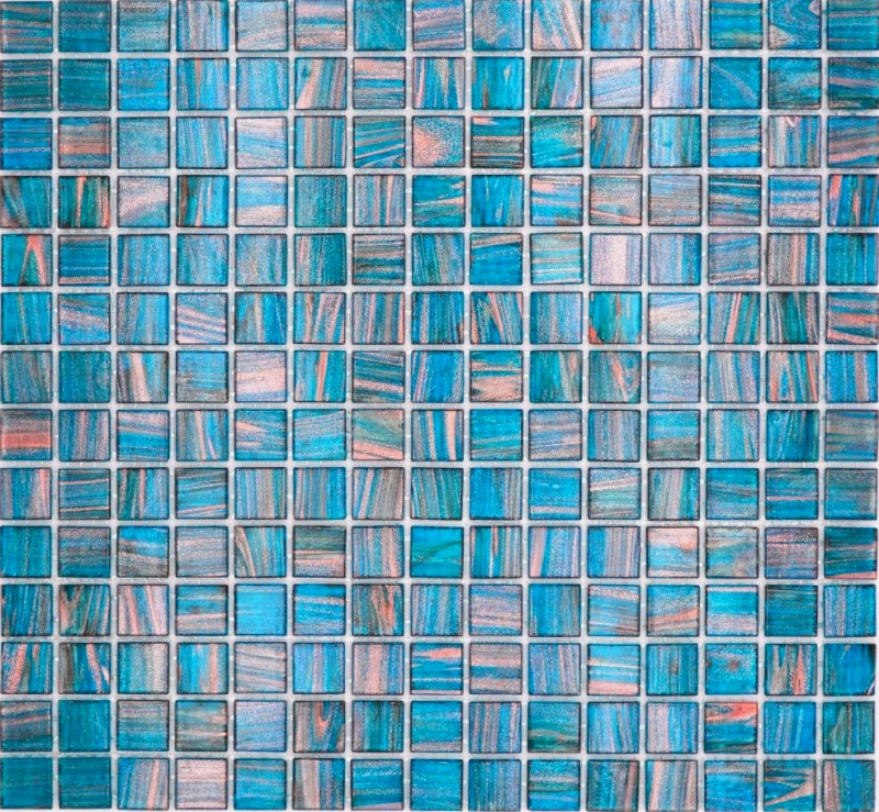 Piastrella di vetro per mosaico blu turchese perla genziana rame iridescente MOS230-G62