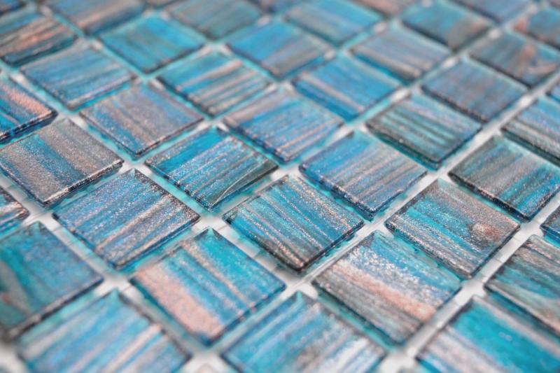 Piastrella di vetro per mosaico blu turchese perla genziana rame iridescente MOS230-G62