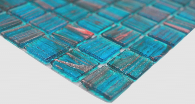 Glasmosaik Mosaikfliese Türkis Blau Perlenzian Kupfer changierend MOS230-G62