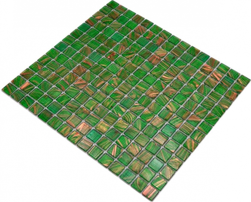 Piastrella di mosaico di vetro verde perla chiaro verde oro rame iridescente MOS230-G24