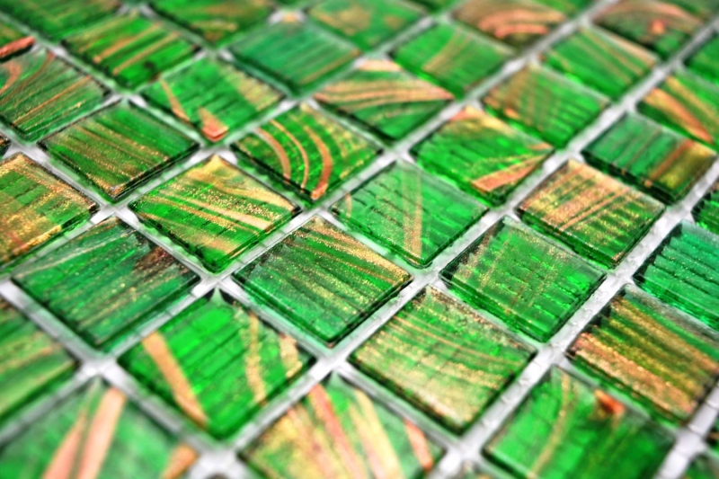 Piastrella di mosaico di vetro verde perla chiaro verde oro rame iridescente MOS230-G24