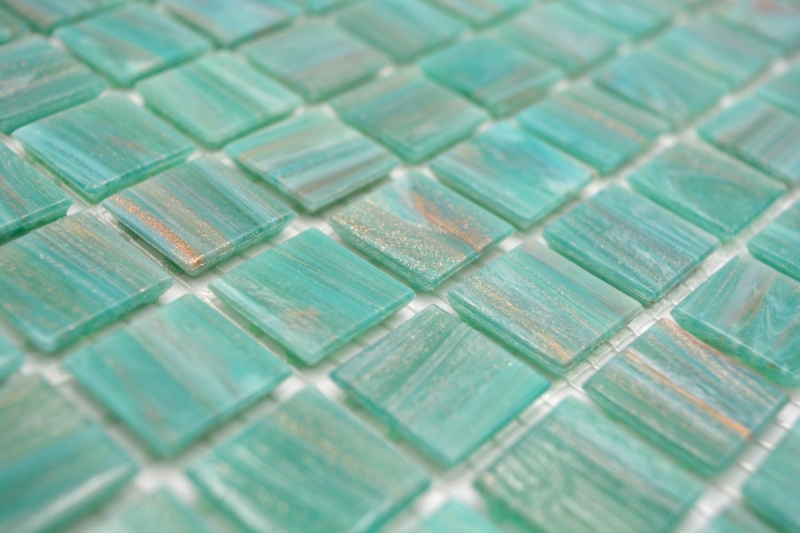 Mosaico di vetro verde turchese rame iridescente MOS230-G65