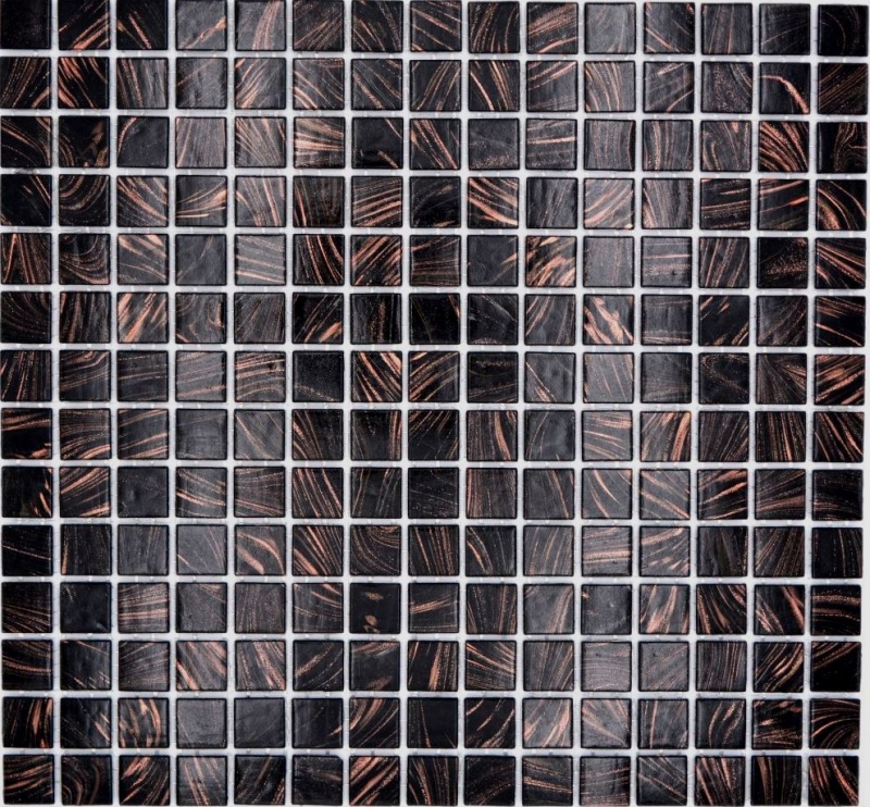 Glasmosaik Mosaikfliese Schwarz Kupfer changierend schimmernd MOS230-G49