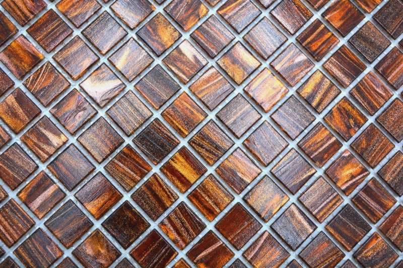 Piastrella di vetro per mosaico marrone scuro oro rame iridescente MOS230-G36
