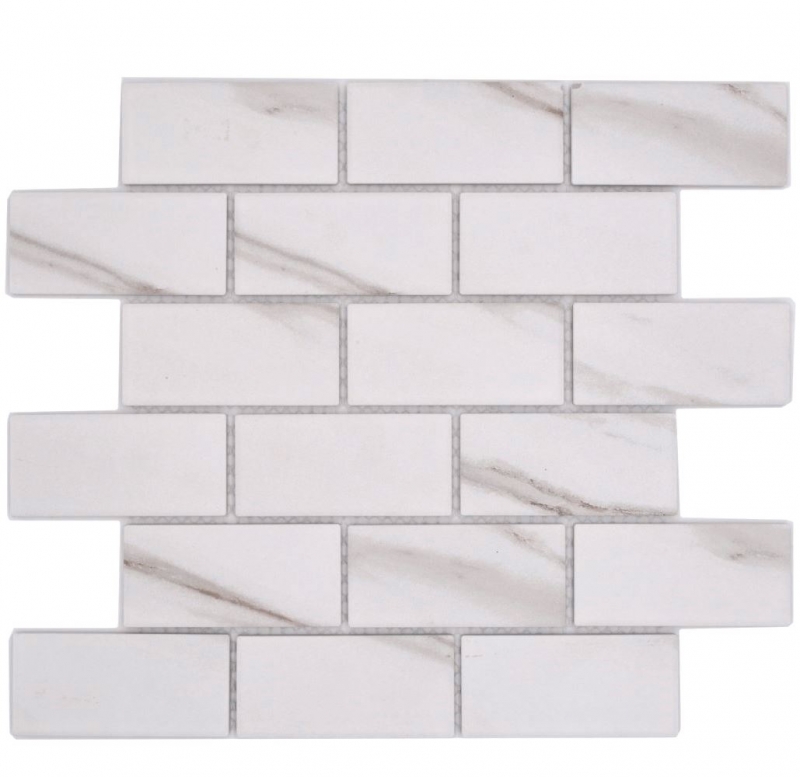 Mosaico ceramico bianco opaco effetto pietra Piastrelle di mosaico per cucina Rivestimento per bagno Parete doccia MOS26M-1112_f