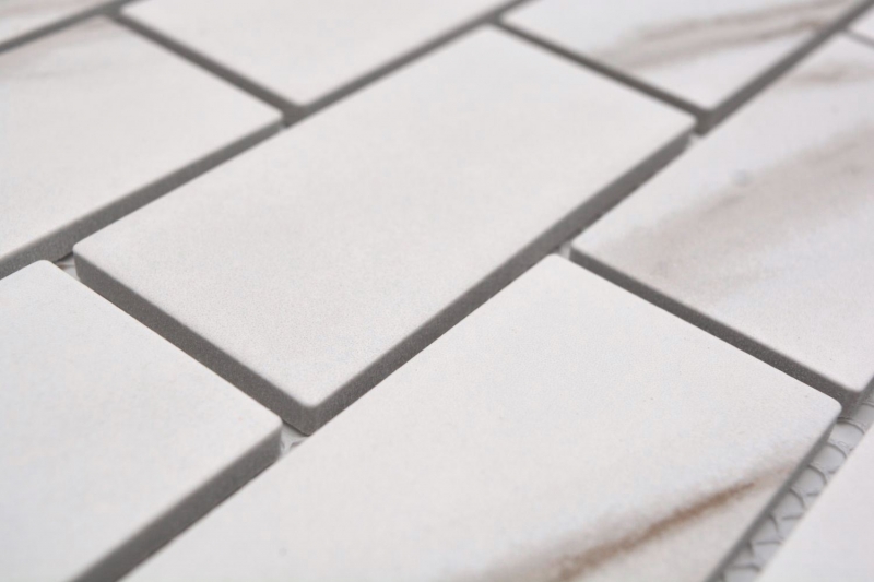 Mosaico ceramico bianco opaco effetto pietra Piastrelle di mosaico per cucina Rivestimento per bagno Parete doccia MOS26M-1112_f