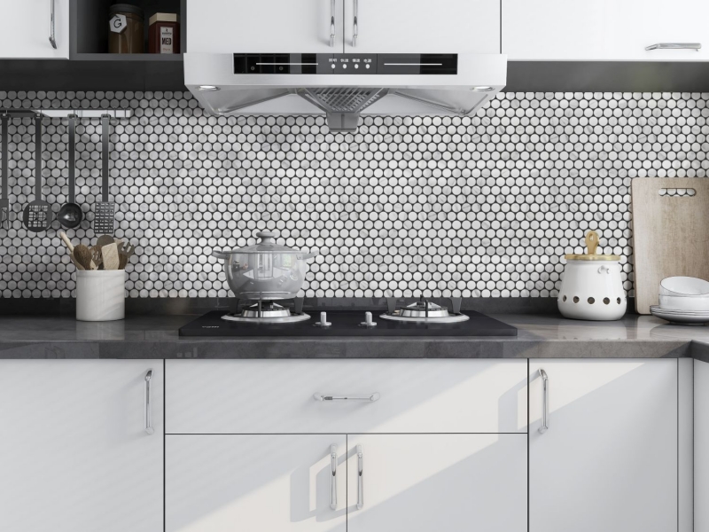 Mosaico ceramico bianco opaco effetto pietra Piastrella da cucina Backsplash da parete Parete doccia bagno MOS10-1102GR_f