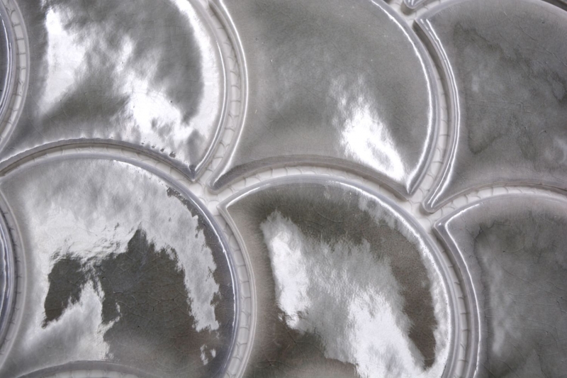 Mosaïque céramique gris foncé brillant aspect éventail Carreau de cuisine Miroir de salle de bain Paroi de douche MOS13-FS7_f