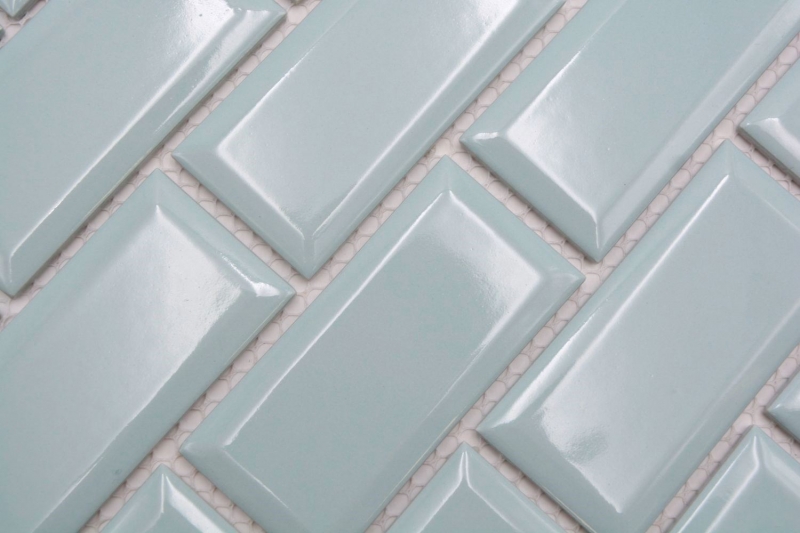 Keramikmosaik mintgrün glänzend Metrooptik Mosaikfliese Küchenwand Fliesenspiegel Bad Duschwand MOS24-06M_f