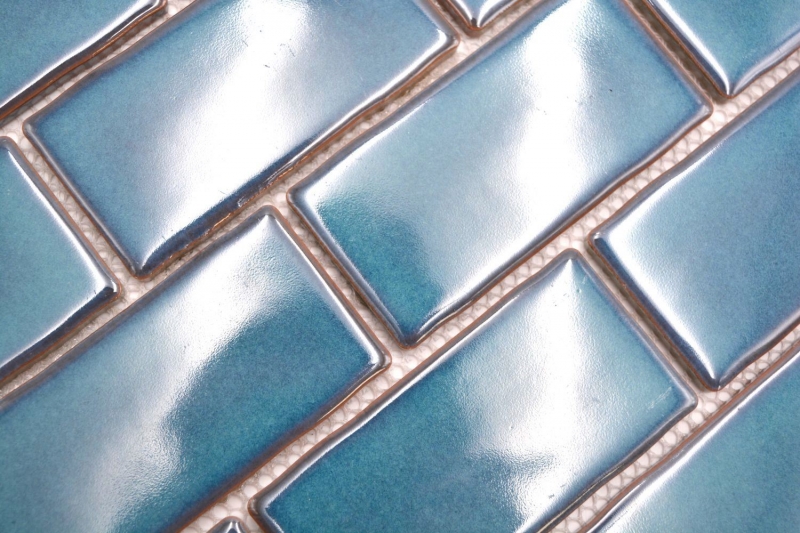 Keramikmosaik blau glänzend Mauerverbandoptik Mosaikfliese Küchenwand Fliesenspiegel Bad Duschwand MOS26-612_f