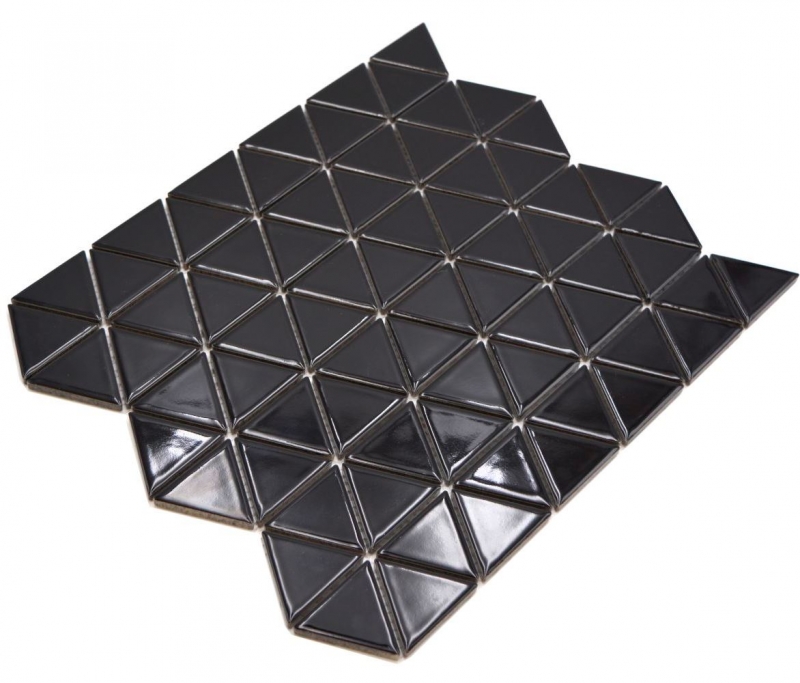 Mosaïque céramique noire brillante aspect triangulaire Carreau de cuisine Miroir de salle de bain Paroi de douche MOS13-t59_f