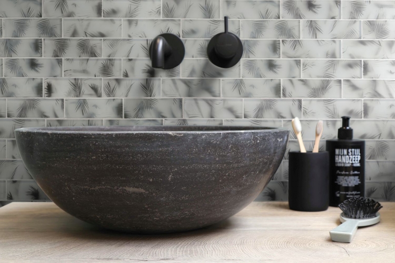 Carreau de mosaïque Mosaïque de verre noir mat aspect floral Carreau de mosaïque mur de cuisine Miroir de salle de bain Mur de douche MOS88-FL25_f