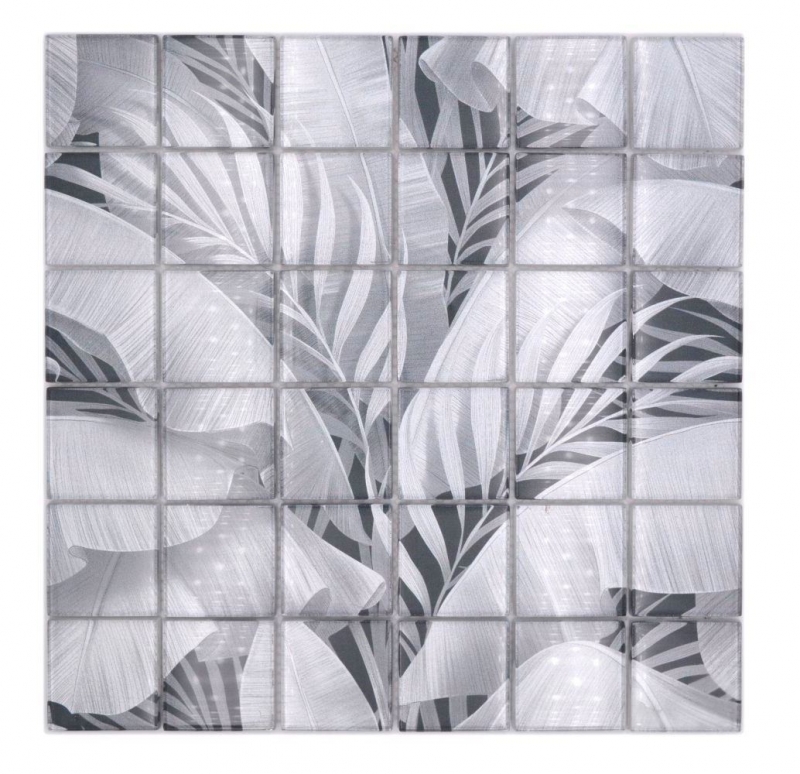 Carreau de mosaïque Mosaïque de verre gris brillant aspect floral Carreau de mosaïque Mur de cuisine Miroir de salle de bain Mur de douche MOS88-Pic03_f