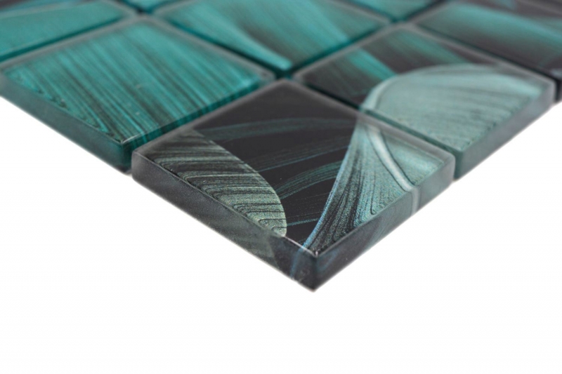 Mosaikfliese Glasmosaik mix grün schwarz glänzend Blumenoptik Mosaikfliese Küchenwand Fliesenspiegel Bad Duschwand MOS88-Pic05_f