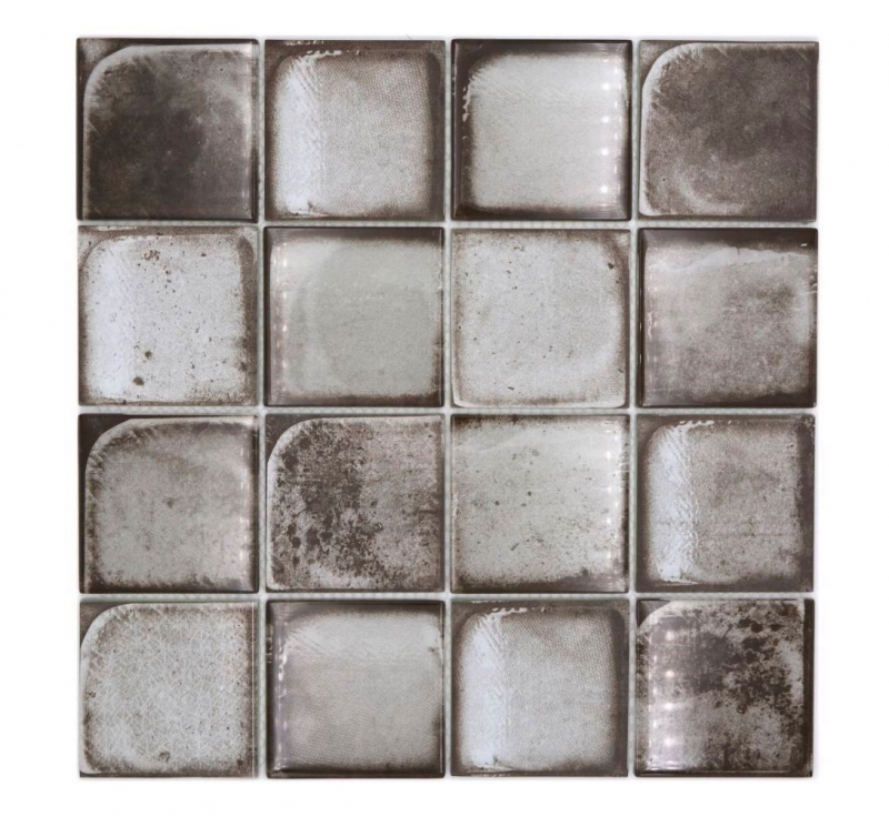 Piastrella di mosaico di vetro mosaico grigio lucido cemento look mosaico piastrelle cucina muro piastrelle specchio bagno doccia muro MOS88-S04_f