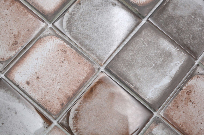 Carreau de mosaïque Mosaïque de verre beige brillant aspect ciment Carreau de mosaïque mur de cuisine miroir salle de bain mur de douche MOS88-S08_f
